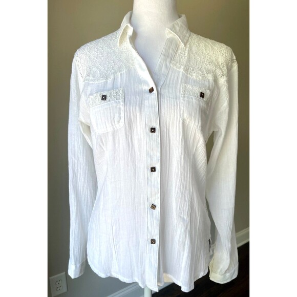 Blanc du Nil Shirt US 6 Gauzy Egyptian Cotton Lace Back Boho Airy Travel Summer - Picture 1 of 14